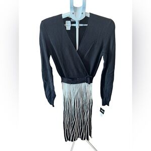 Robbie Bee  Black Long-Sleeve Wrap Sweater Dress